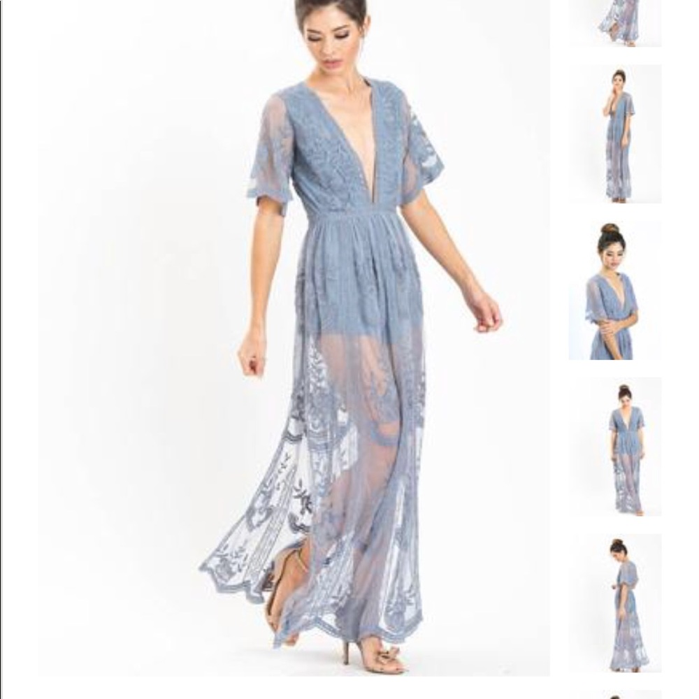 Mila Dusty Blue Lace Maxi Romper